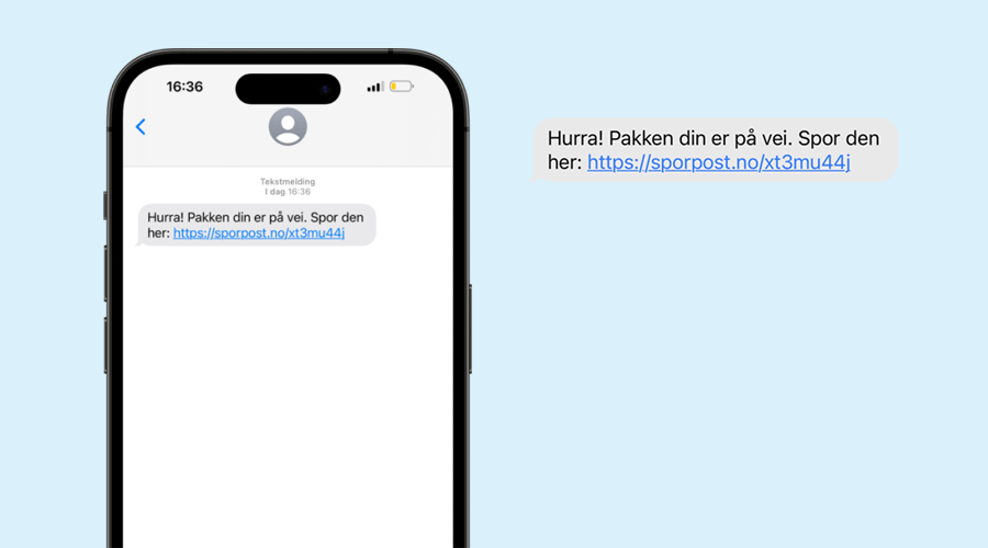 bilde av mobiltelefon med SMS fra svindler