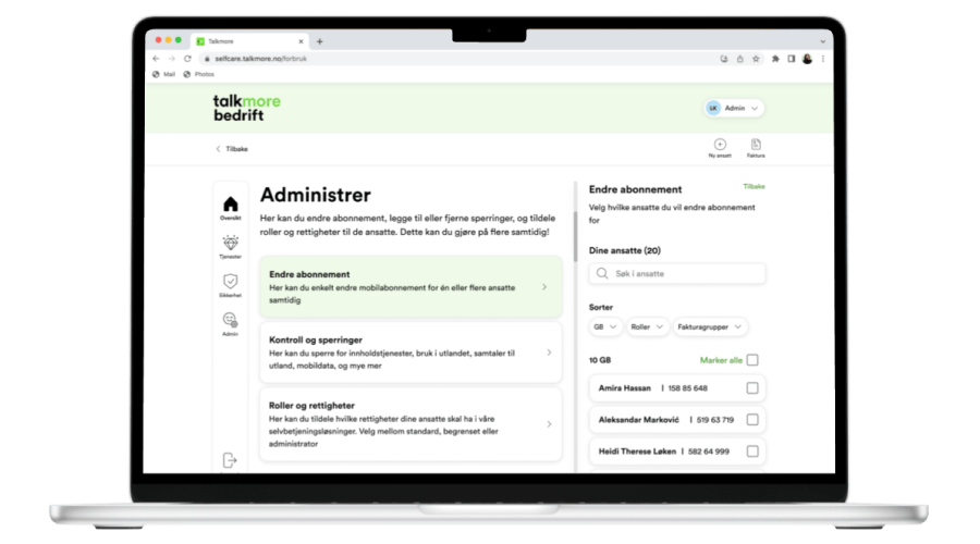 Skjermbilde av bulkendring i selfcare