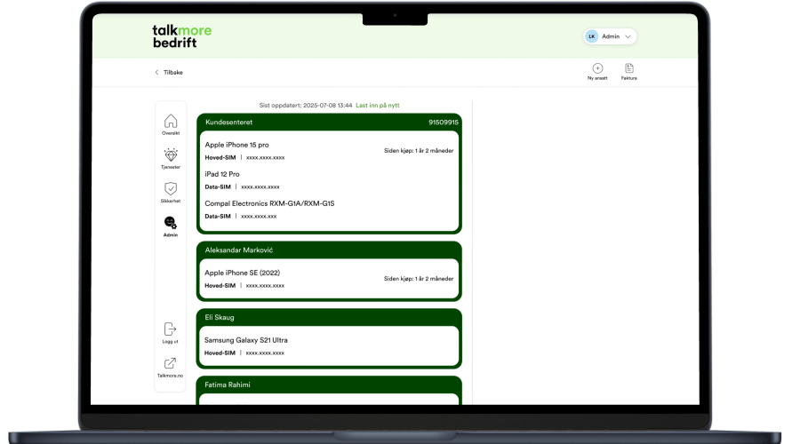 Skjermbilde av enhetsoversikt