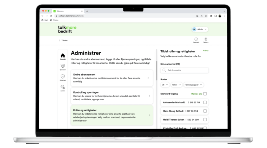 Skjermbilde av bulkendring i selfcare