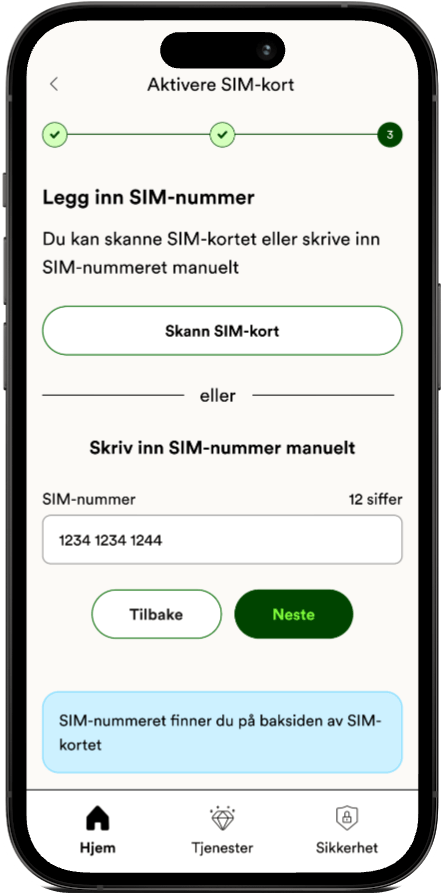 SIM-kort aktivering i Talkmore-appen, steg 5.2