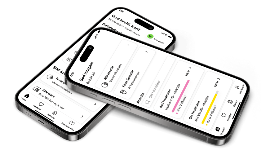Skjermbilde fra Talkmore-appen for bedrifter