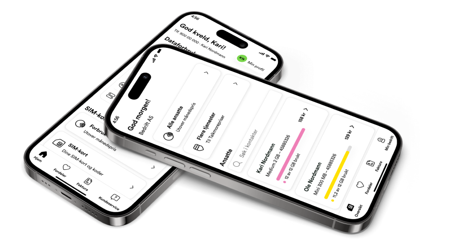 Skjermbilde fra Talkmore-appen for bedrifter