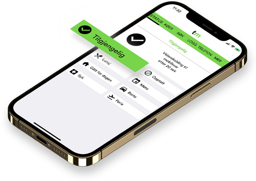 Skjermbilde av bedriftsnett-appen med fokus på tilgjengelig status