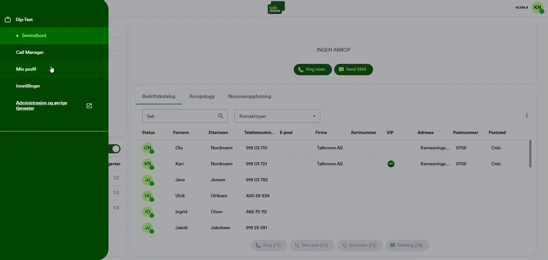 Gif av web-basert sentralbord