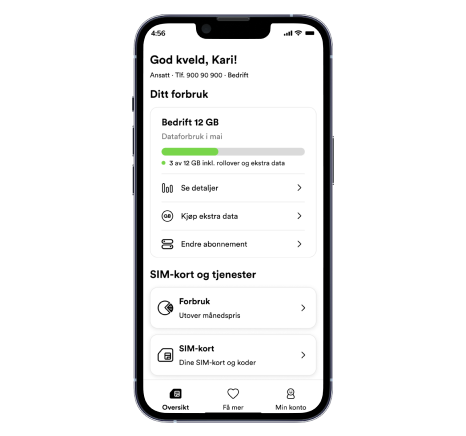 Skjermbilde fra Talkmore-appen for bedrifter, bruker