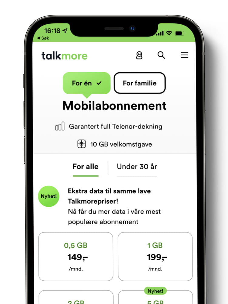 Skjermbilde av bestillingssiden i appen