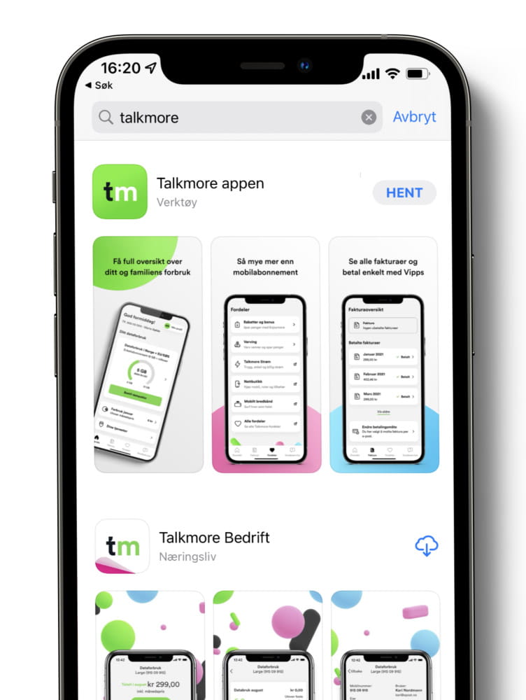 Skjermbilde av talkmore appen i app-store